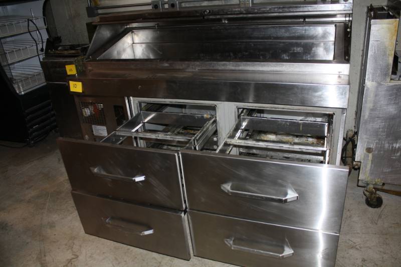SS 72in. Refrigerated Prep Table on Wheels with 4 Drawers Separate Cooling for Rail and Base, 115V, On CastersRuns-Cools&nbsp