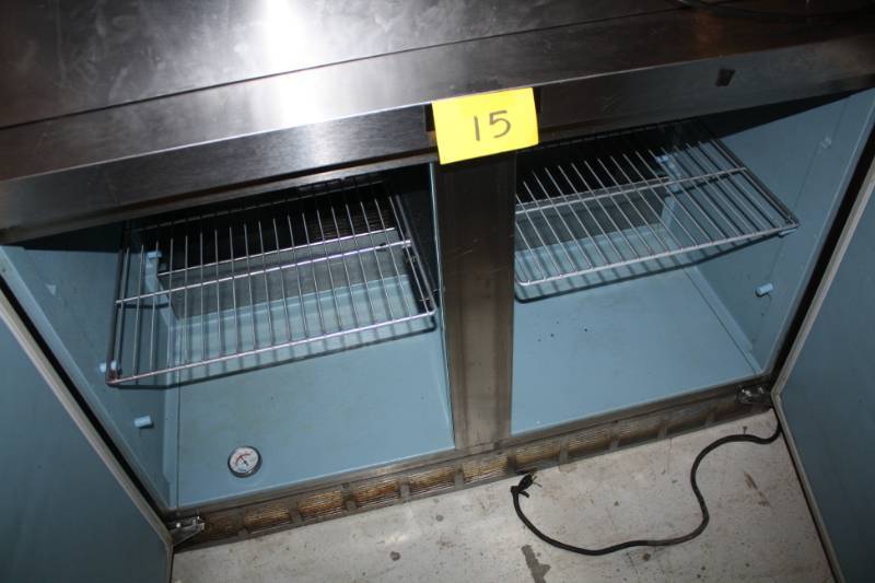 Delfield, 2 door under counter refrigerator, caster mounted, 48x28x32.5HRuns Cools