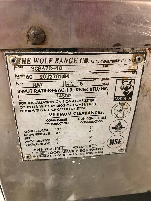 Wolf Range Modle SCB47C-10