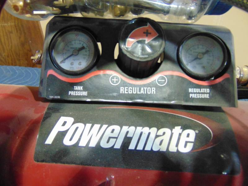 lot 40 image: Powermate Air Compressor on Wood Cart With Wheels