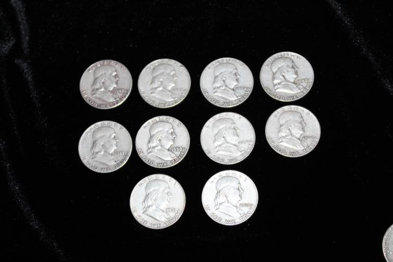 lot 264 image: Lot of (10) 1948 - 1963 Franklin Half Dollars