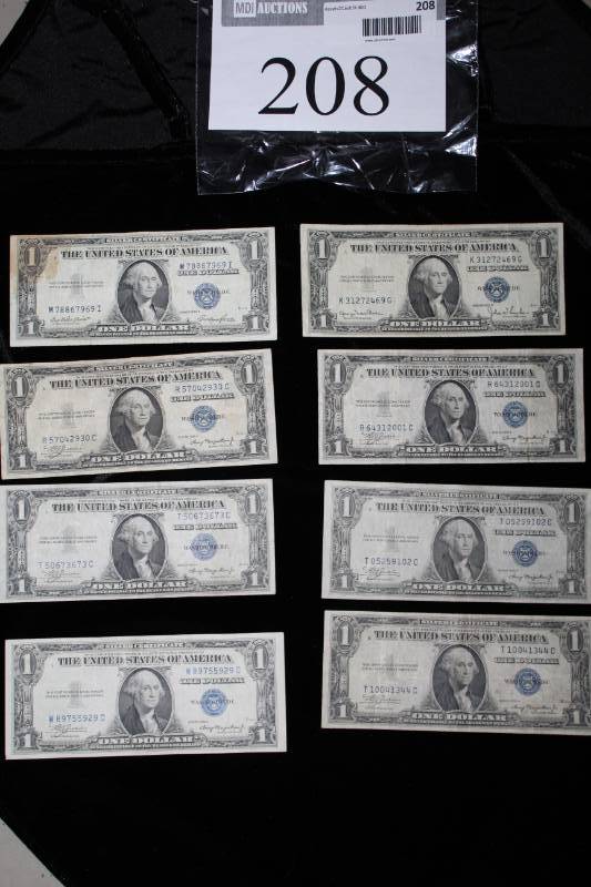 lot 208 image: Lot of (8) 1935  One Dollar Silver Certificate Bills