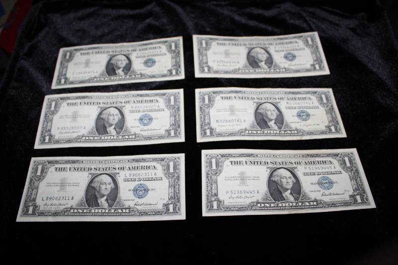 lot 203 image: Lot of (6) 1957  One Dollar Silver Certificate Bills