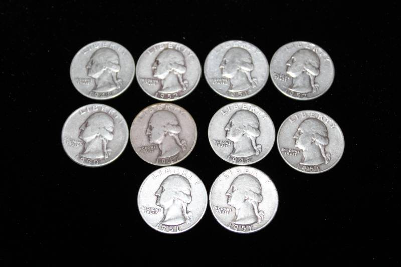 lot 242 image: Lot of (10)  PRE 1964 WASHINGTON 90% SILVER QUARTERS .