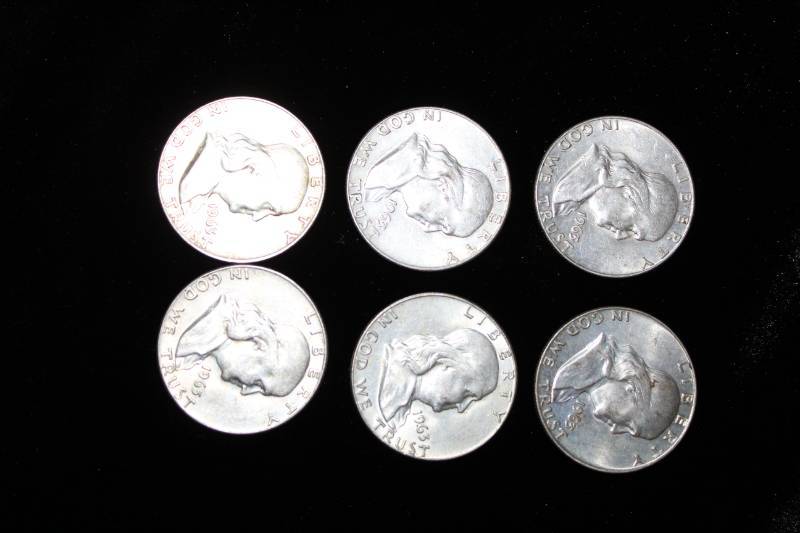 lot 245 image: Lot of (6) 1963 Franklin Half Dollar Silver Coins
