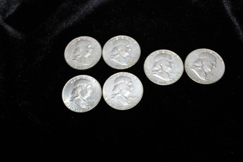 lot 246 image: Lot of (6) 1963 Franklin Half Dollar Silver Coins