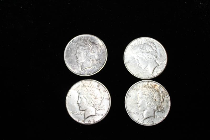 lot 249 image: Lot of (4) 1922 Peace Dollars