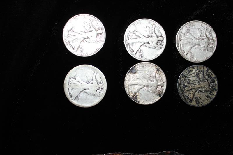 lot 251 image: Lot f (6) 194X Walking Liberty Half Dollar