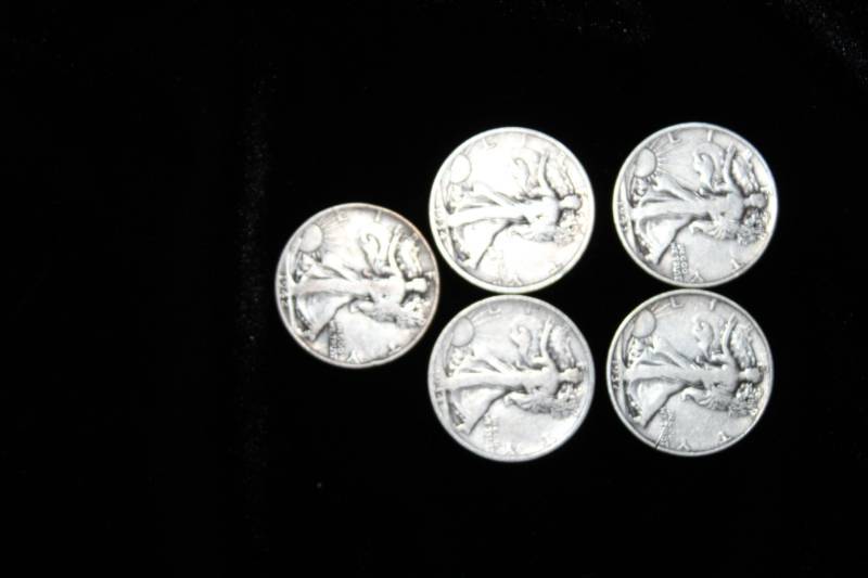 lot 258 image: Lot f (5) Various Dates Walking Liberty Half Dollar