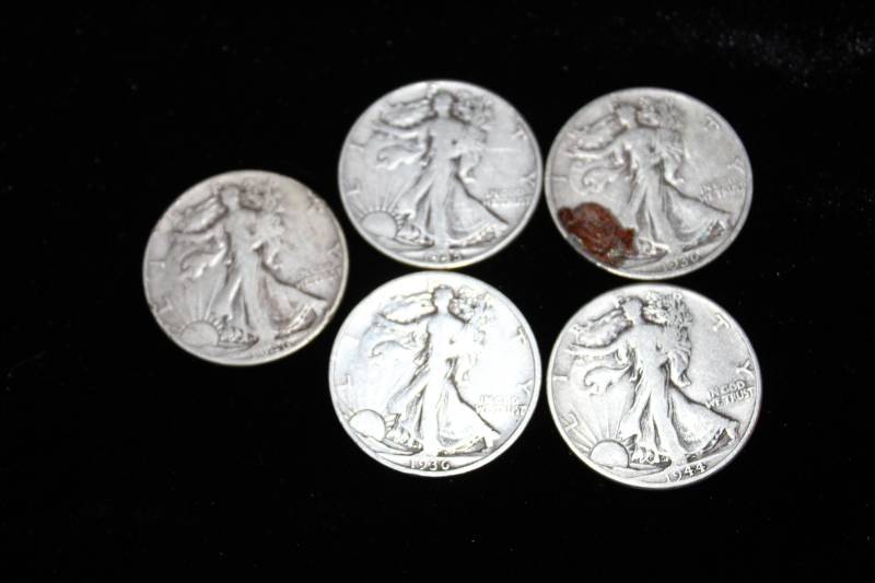 lot 255 image: Lot f (5) Various Dates Walking Liberty Half Dollar