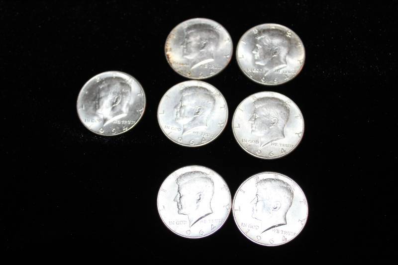 lot 253 image: Lot of (7) 1964 Kennedy Half Dollars