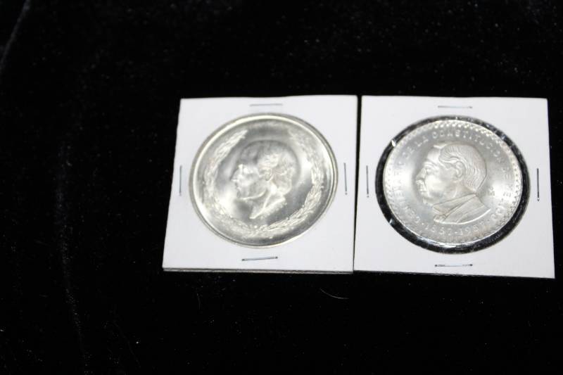 lot 224 image: Lot of (2) 5 Peso .720 Silver Coins