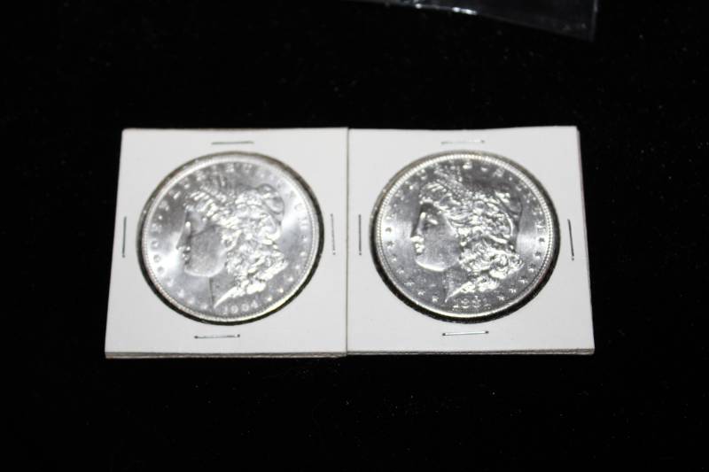 lot 197 image: Lot of  (2) Morgan Silver Dollars in Collector Sleeves