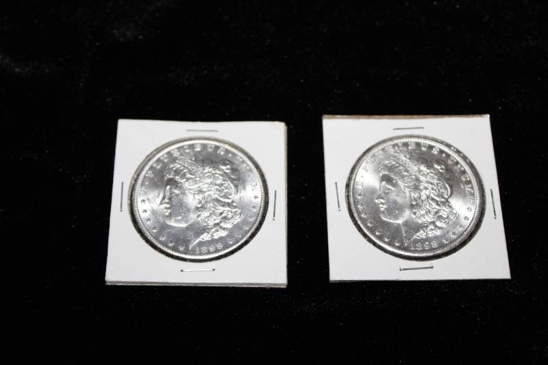 lot 198 image: Lot of  (2) Morgan Silver Dollars in Collector Sleeves