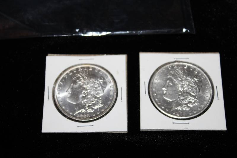 lot 194 image: Lot of  (2) Morgan Silver Dollars in Collector Sleeves