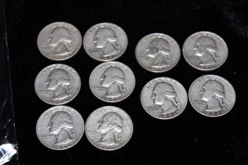 lot 239 image: Lot of (10)  PRE 1964 WASHINGTON 90% SILVER QUARTERS .