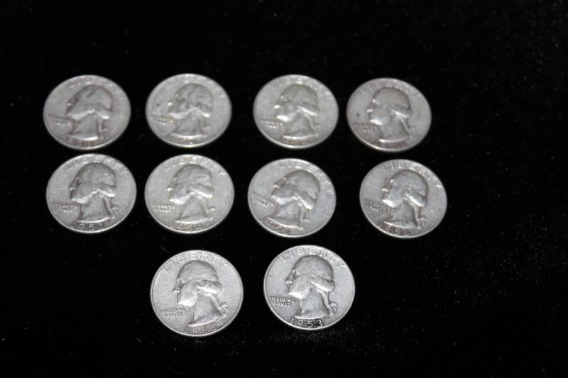 lot 240 image: Lot of (10)  PRE 1964 WASHINGTON 90% SILVER QUARTERS .