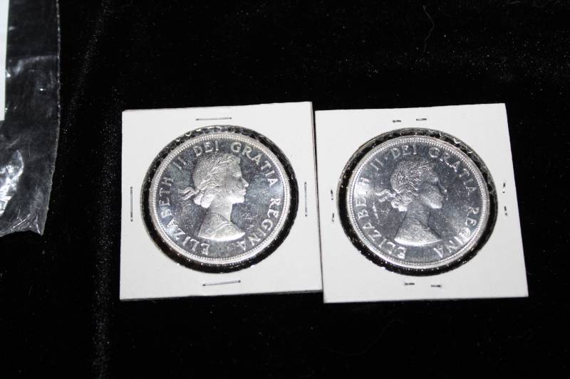 lot 218 image: Lot of (2) 1964 Canadian Silver Dollar $1 Face Value Circulation 80% Pure Silver Coin