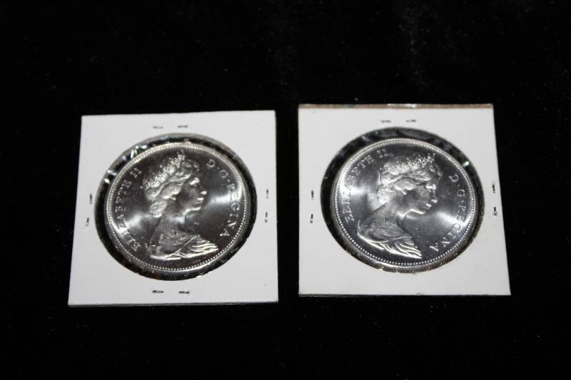 lot 220 image: Lot of (2) 1967 Canada Silver Dollar Flying Goose Coins