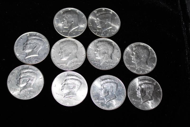 lot 307 image: Lot of (10) 1976 to 2000 Kennedy Half Dollars