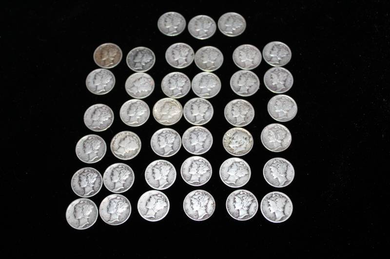 lot 308 image: Lot of (38) Various Dates Mercury Dimes,