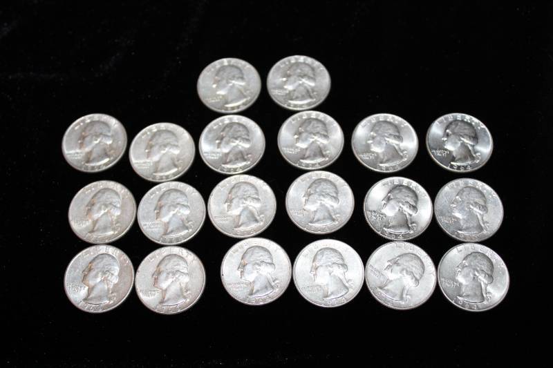 lot 277 image: Lot of (20)  PRE 1964 WASHINGTON 90% SILVER QUARTERS .