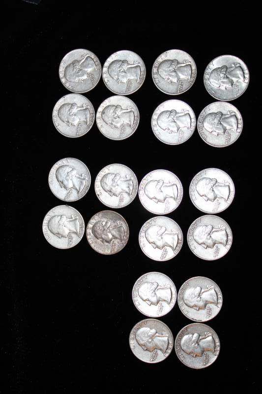 lot 273 image: Lot of (20)  PRE 1964 WASHINGTON 90% SILVER QUARTERS .