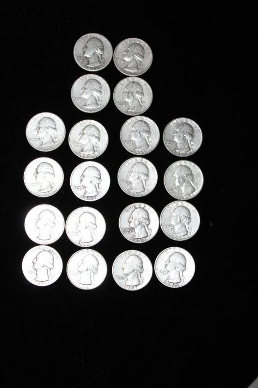 lot 276 image: Lot of (20)  PRE 1964 WASHINGTON 90% SILVER QUARTERS .