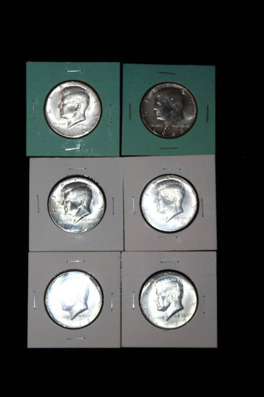 lot 284 image: Lot of (6) 1965 - 1969 Kennedy Half Dollars