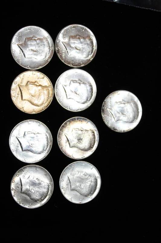 lot 297 image: Lot of (9) 1964 Kennedy Half Dollars