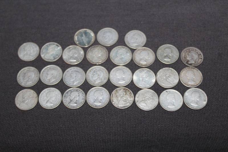 lot 311 image: Lot of (28)  Canadian Dimes  Pre 1968  Various Dates