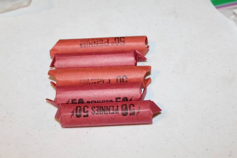 lot 344 image: Lot of (5) rolls Of 50 Mixed Date Wheat Pennies.