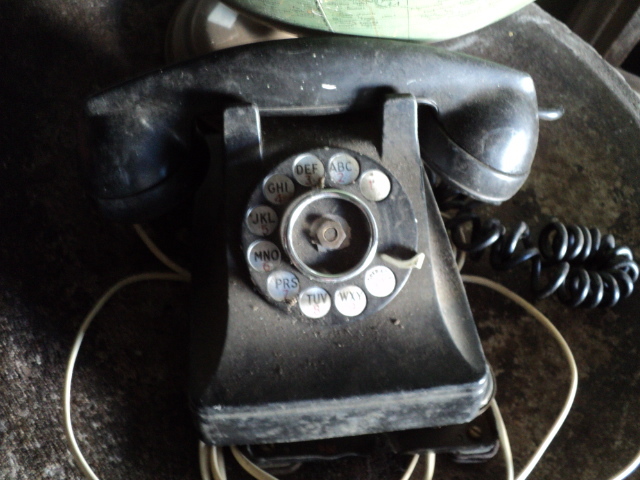 old telephone and globe in a wood b...