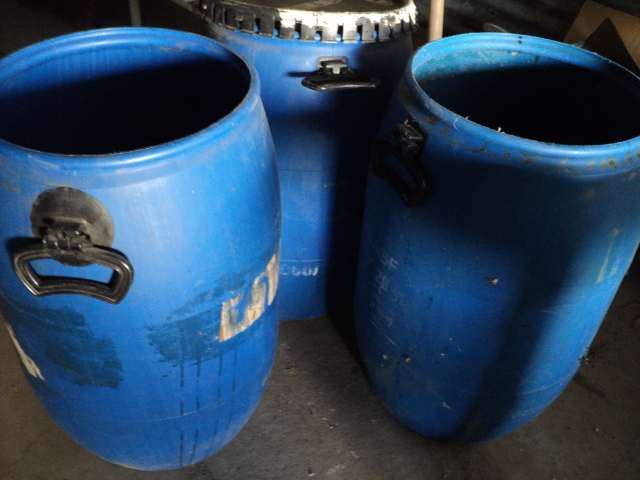 3 blue barrels - 24 tall x 15 dia...