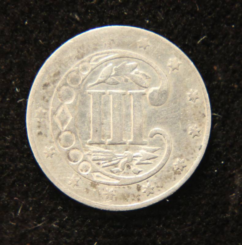 1861 US CIVIL WAR DATE THREE CENT SILVER TRIME XF