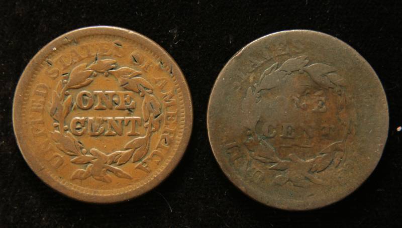2 US LARGE CENTS 1816 CORONET HEAD & 1851 BRAIDED HAIR