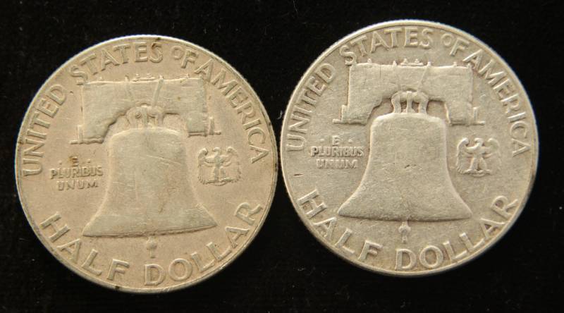2 FRANKLIN SILVER HALF DOLLARS 1949-P & 1951-P