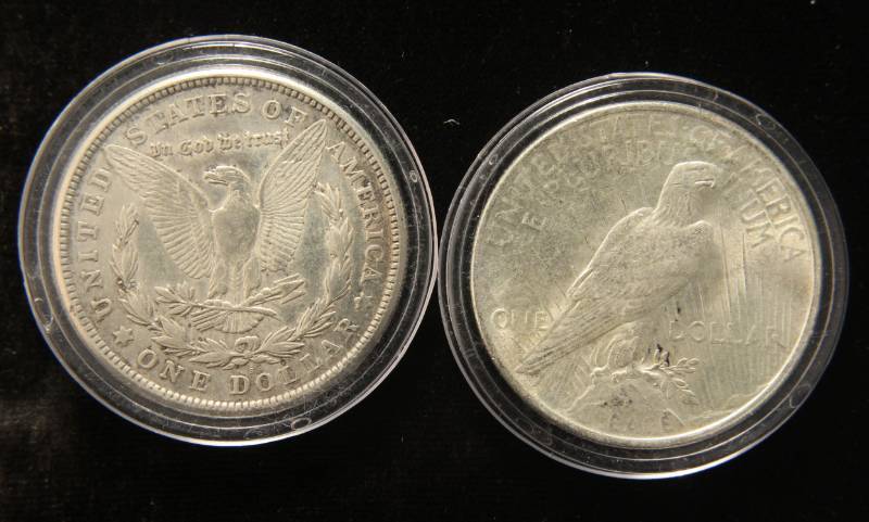 2 US SILVER DOLLARS IN AIRTITE HOLDERS 1921-S & 1923