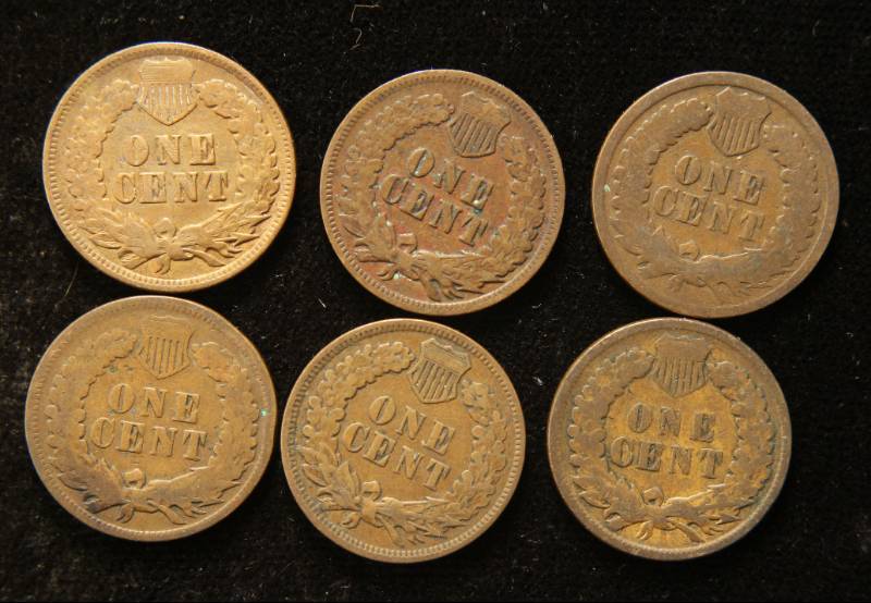 GROUP OF 6 INDIAN HEAD CENTS G-F