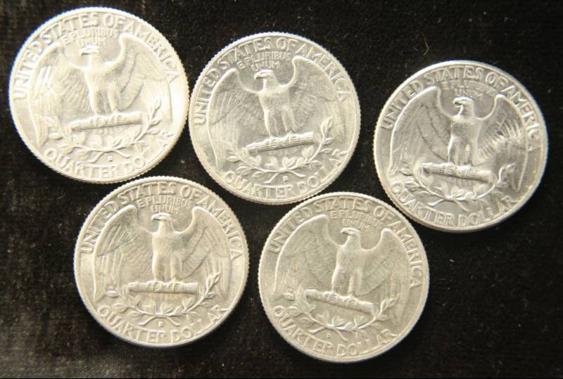 5 BU-UNC WASHINGTON SILVER QUARTERS