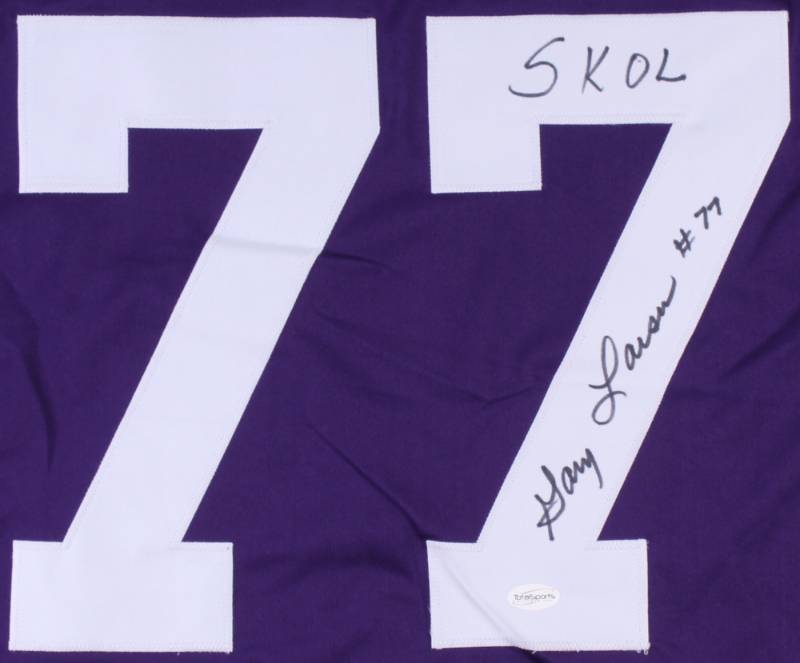 Gary Larsen Signed Vikings Throwback Jersey Inscribed SKOL (TSE COA)