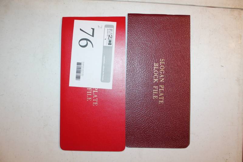 lot 76 image: Lot of (2) Slogan Plate Block Files w Postcards