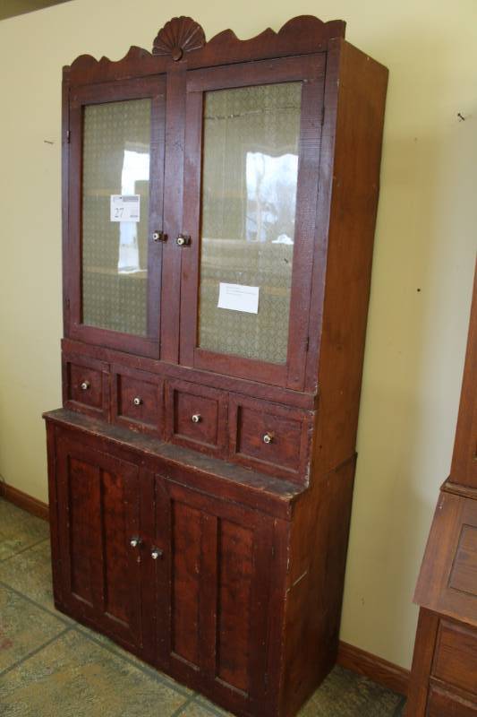 lot 27 image: Vintage Pine Cupboard 2-Piece w Original Graining