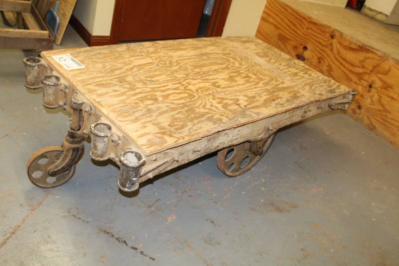 lot 32 image: Nutting Style Wood Deck Industrial Cart
