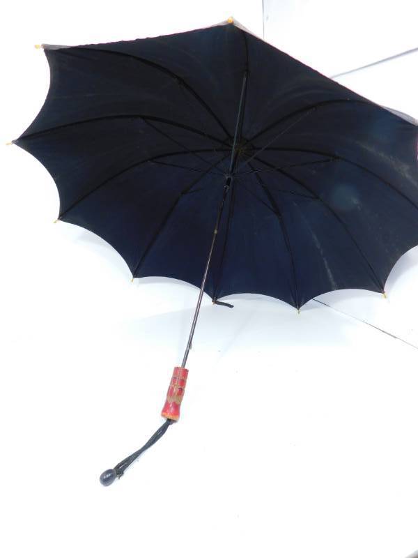 lot 4 image: Vintage Black 100% Nylon Umbrella With A Wooden Handle