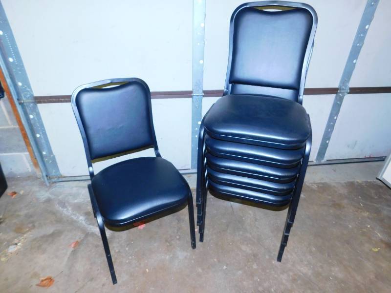 lot 37 image: Six Black Leather Padded Office Chairs
