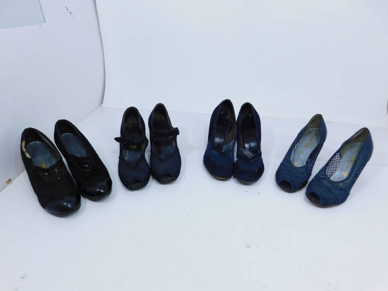 lot 60 image: Four Vintage Pair Of Black Pumps