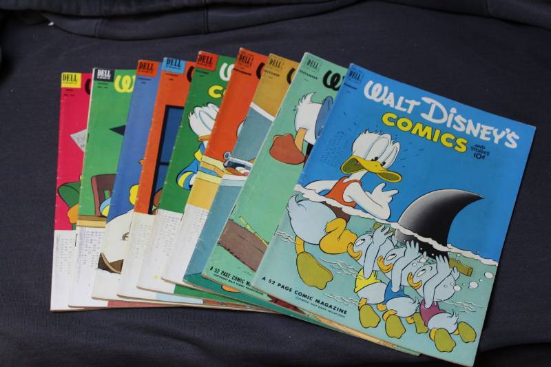 lot 22 image: Dell Walt Disney Comic Books - August #143, September #144, October #145, November #145, December #147, January #148, February #149, March #150, April #151