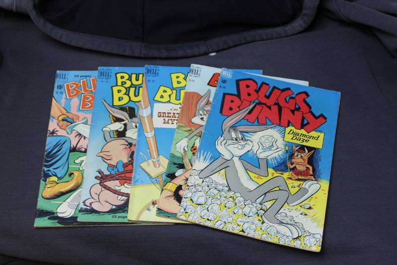 lot 28 image: Dell Bugs Bunny Comic Books - Diamond Daze #250, On The Isle Of Hercules #266, The Great Circus Mystery #281, Indian Trouble #289, Sheik For A Day #298