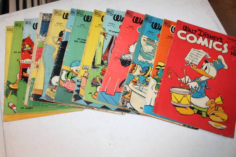 lot 82 image: 1947, 1950 Dell Walt Disneys Comic Books - November 1947 Vol. 8 No. 2, January 1950 Vol. 10 No. 4 through December 1950 Vol. 11 No. 3